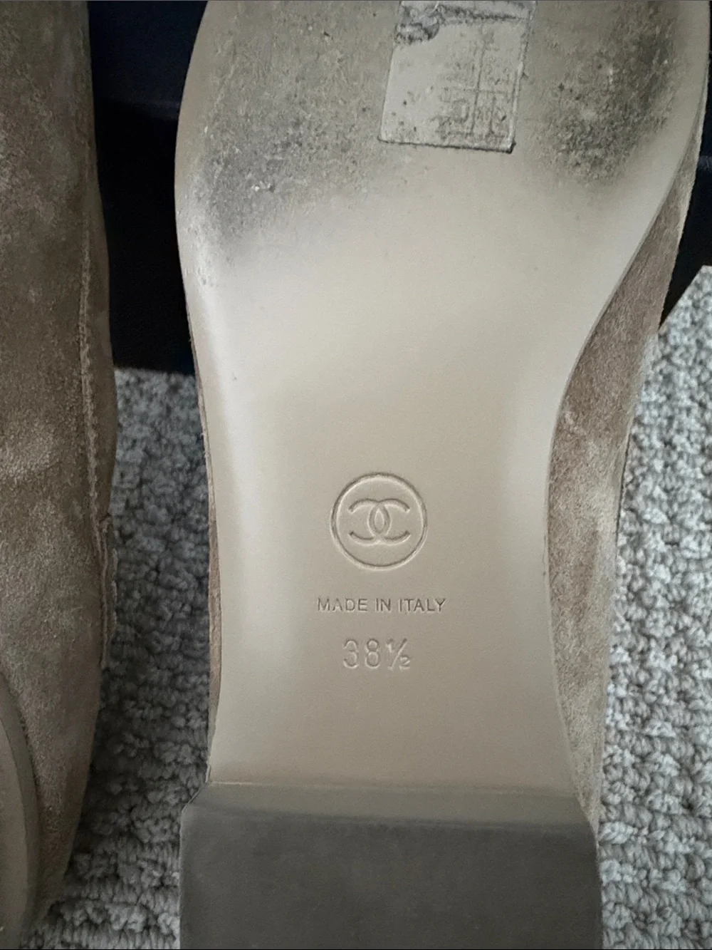 CHANEL Beige Suede CC Logo Loafers